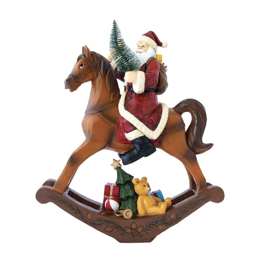 Christmas Figurine du père noël sur cheval à bascule en polyrésine