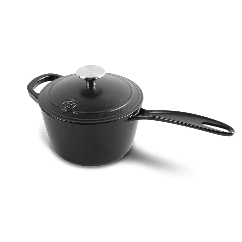 Strong 16cm black cast iron saucepan