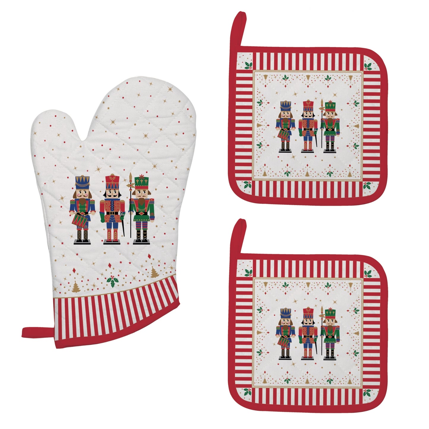 Nutcracker oven glove + 2 pot holders