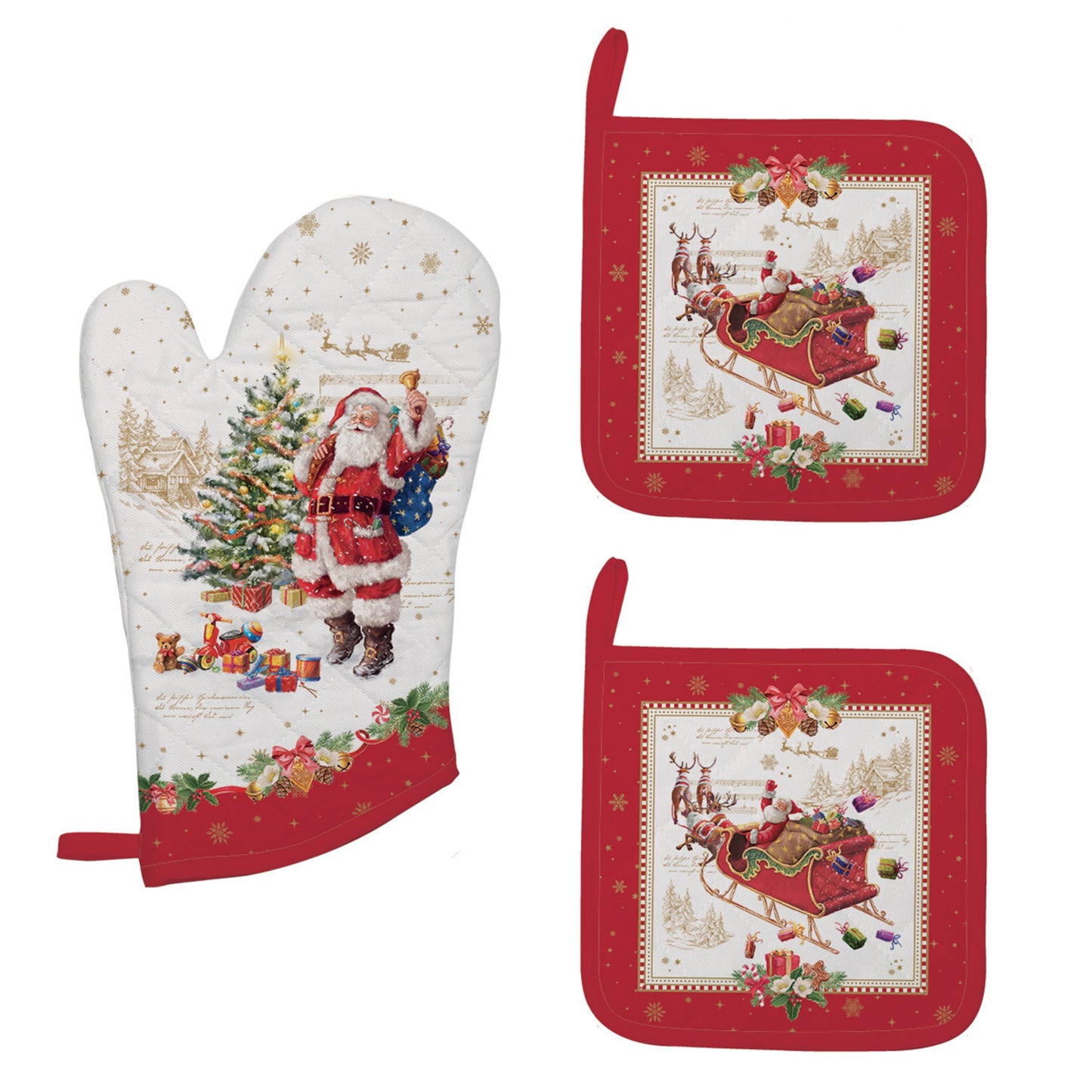 Christmas memories oven glove + 2 pot holders